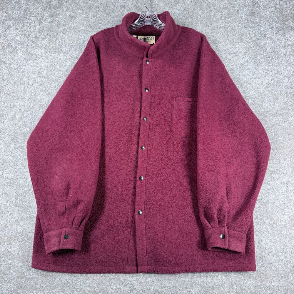 Kellysport Men Fleece Snap Front Shirt Jacket Maroon Minor Stain Sleeves